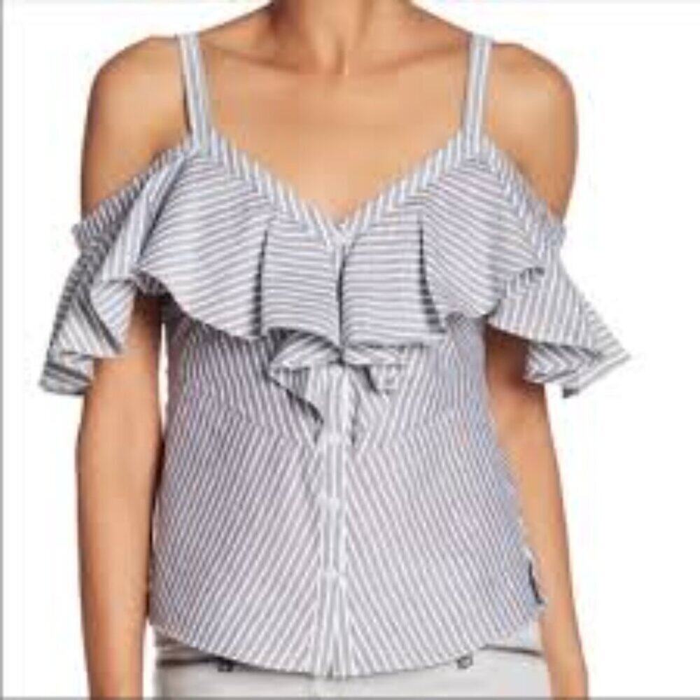 VERONICA BEARD WOMEN'S GREY AND WHITE STRIPED BLOUSE NO SIZE